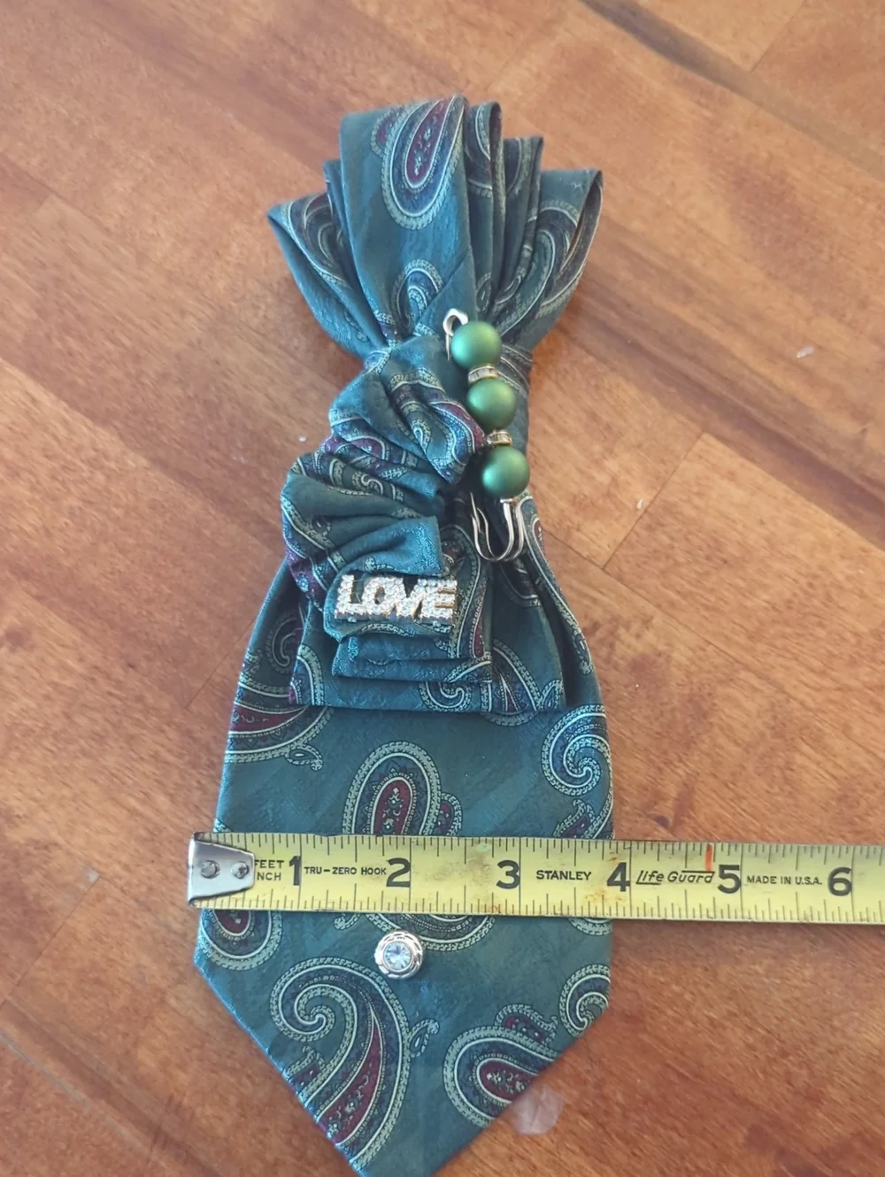 Necklace Not Included Green Paisley Decorative Tie with 'LOVE' Accent
